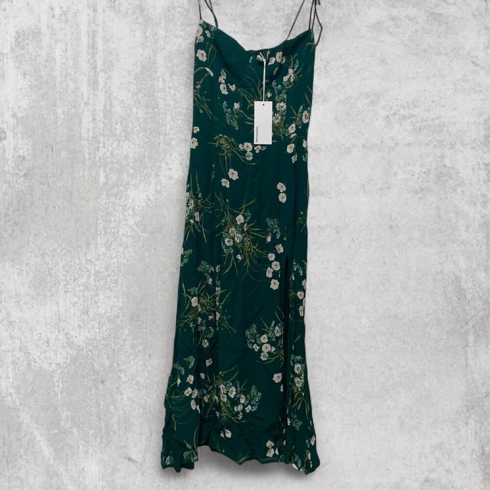 Reformation Juliette Floral Midi Dress Size 6 NWT Green Slit Dress - Picture 4 of 7